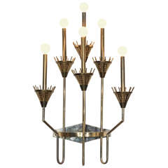 Monumental Six-Branched Brass Wall Light Fixture 1